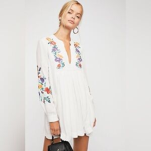 Free People Mia Gauze Embroidered Mini Dress in White